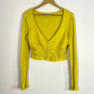 Urban Outfitters Chartreuse Smocked Crop Top
